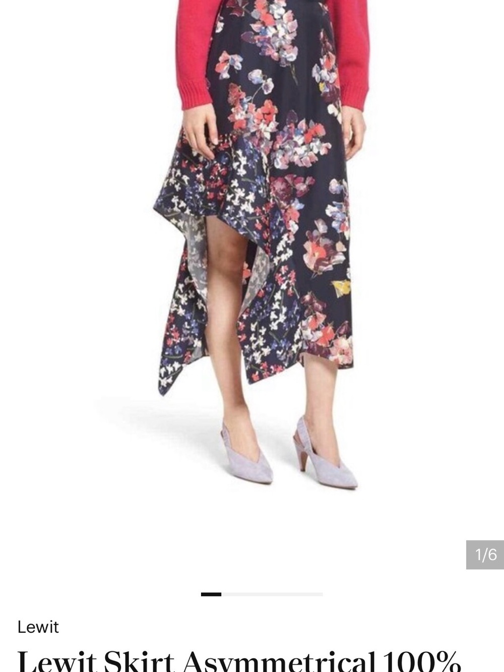 Lewit Navy Multi Floral Asymmetrical Handkerchief Hem Skirt